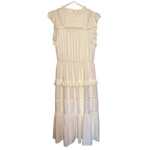A Loves A White Tiered MIDI Dress  Size Small